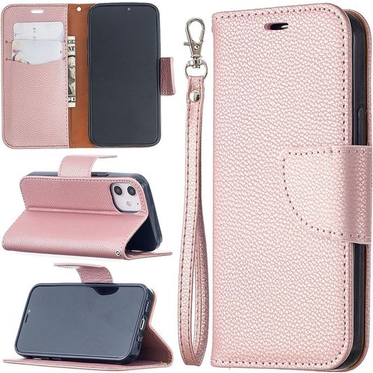 Mobigear Litchi Wallet Book Case Rose Gold Apple iPhone 12 Mini