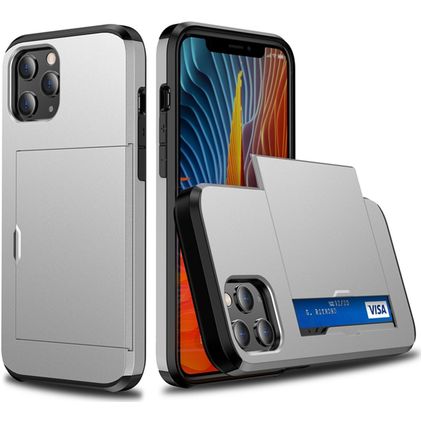 Mobigear Card iPhone 12 Pro Hoesje Hardcase Backcover Shockproof met Pasjeshouder - Zilver