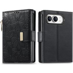 Mobigear Flowers iPhone Duo Hoesje Bookcase Portemonnee - Zwart