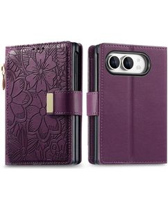 Mobigear Flowers iPhone Duo Hoesje Bookcase Portemonnee - Paars