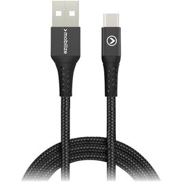 Mobilize Strong Nylon USB-A naar USB-C Kabel 1 Meter - Zwart