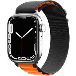 Mobigear Alpine Nylon Apple Watch Bandje Gespsluiting - 42/41/40/38 mm - Zwart / Oranje