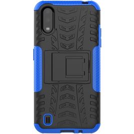 Mobigear Tire Samsung Galaxy A01 Hoesje Hardcase Backcover Shockproof met Standaard - Zwart / Blauw