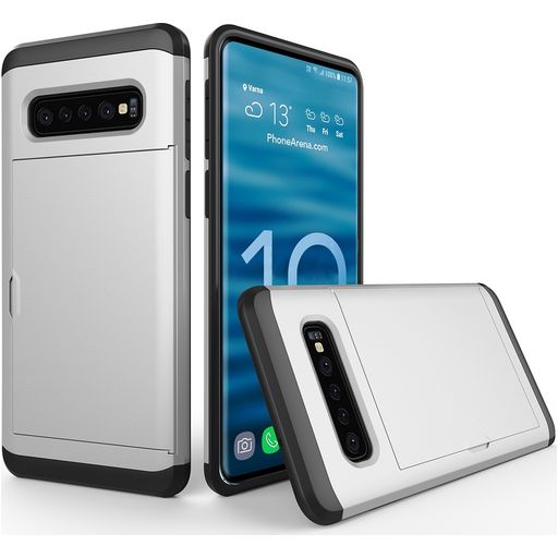 Mobigear Card Samsung Galaxy S10 Hoesje Hardcase Backcover Shockproof met Pasjeshouder - Zilver