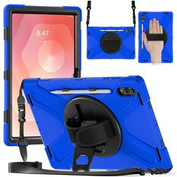 Mobigear SureGrip XGuard Samsung Galaxy Tab S11 Ultra Hoes Hard Kunststof,Siliconen Backcover + Stylus Houder + Schouderband + Standaard - Blauw