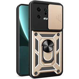 Mobigear Armor Ring Cam Slide Xiaomi 13 Hoesje Hardcase Backcover Shockproof met Ringhouder en Camera Slider - Goud