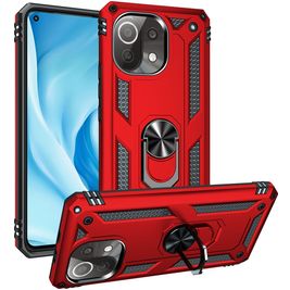 Mobigear Armor Ring Xiaomi Mi 11 Lite Hoesje Hardcase Backcover Shockproof met Ringhouder - Rood