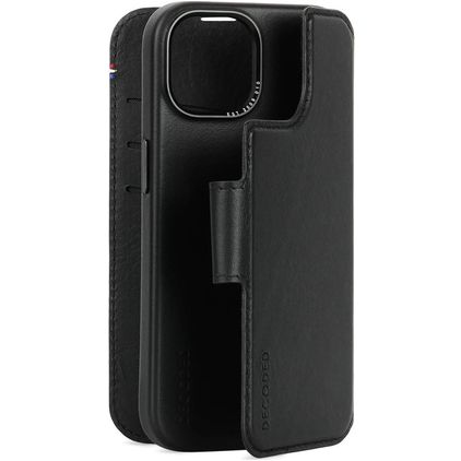 Decoded Detachable Wallet iPhone 15 MagSafe Hoesje Echt Leer Uitneembare 2in1 Bookcase Portemonnee - Zwart