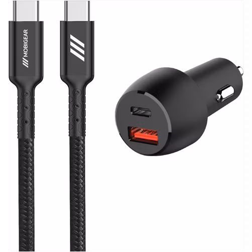 Mobigear Essentials Dual USB / USB-C Autolader USB-C 1 Meter Power Delivery 48W - Zwart