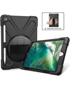 Mobigear SureGrip XGuard iPad 6 (2018) Hoes Hard Kunststof,Siliconen Backcover + Stylus Houder + Schouderband + Standaard - Zwart