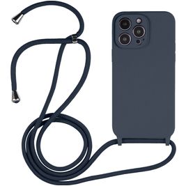 Mobigear Lanyard iPhone 15 Pro Max Siliconen Hoesje met koord - Donkerblauw