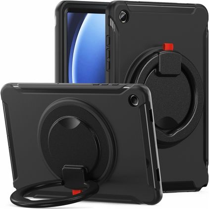 Mobigear RingGuard Samsung Galaxy Tab A9 Plus (2023) Hoes Hard Kunststof,Siliconen Backcover + Standaard - Zwart