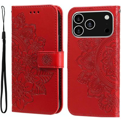 Mobigear Flowers iPhone 18 Pro Hoesje Bookcase Portemonnee - Rood