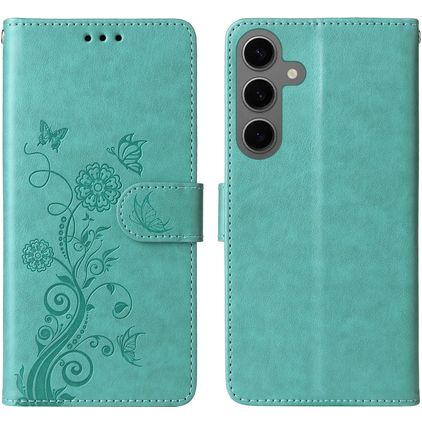 Mobigear Flowers Samsung Galaxy S24 FE Hoesje Bookcase Portemonnee - Groen