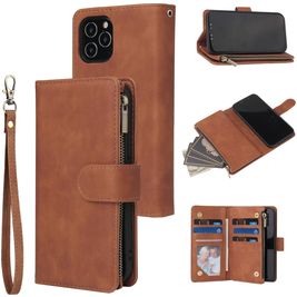 Mobigear Zipper iPhone 12 Pro Hoesje Bookcase Portemonnee - Bruin