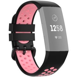 Mobigear Sport Plus Buckle Siliconen Fitbit Charge 4 Bandje Gespsluiting - Zwart / Roze