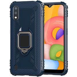 Mobigear Armor Ring Samsung Galaxy A01 Hoesje Flexibel TPU Backcover Shockproof met Ringhouder - Blauw