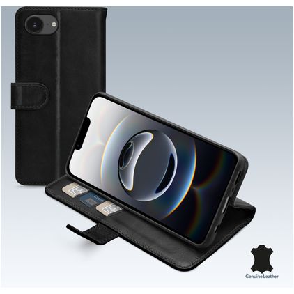 Mobilize Wallet iPhone 16e Hoesje Echt Leer Bookcase Portemonnee - Zwart