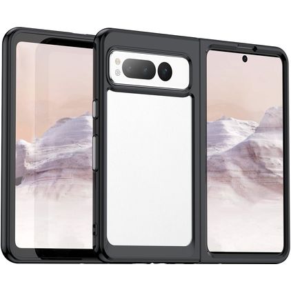 Mobigear Crystal Google Pixel Fold Hoesje Hardcase Backcover - Transparant / Zwart