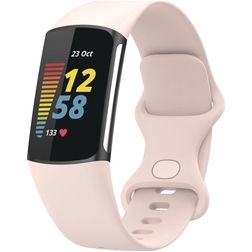 Mobigear Sport Dual Siliconen Fitbit Charge 5 Bandje Druksluiting - Sand Pink