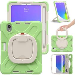Mobigear RingGuard iPad Mini 6 (2021) Hoes Hard Kunststof,Siliconen Backcover + Stylus Houder + Schouderband + Standaard - Groen