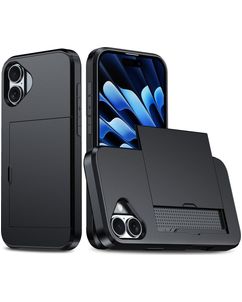 Mobigear Card iPhone 16 Hoesje Hardcase Backcover Shockproof met Pasjeshouder - Zwart