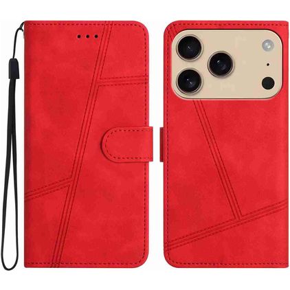 Mobigear Stitch iPhone 17 Pro Max Hoesje Bookcase Portemonnee - Rood