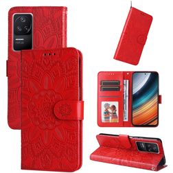 Mobigear Sunflower POCO F4 Hoesje Bookcase Portemonnee - Rood