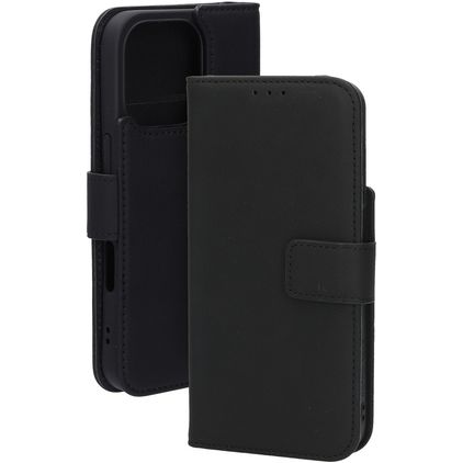 Mobiparts Wallet iPhone 16 Pro MagSafe Hoesje Echt Leer Bookcase Portemonnee - Zwart