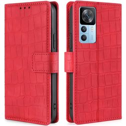 Mobigear Croco Xiaomi 12T Pro Hoesje Bookcase Portemonnee - Rood