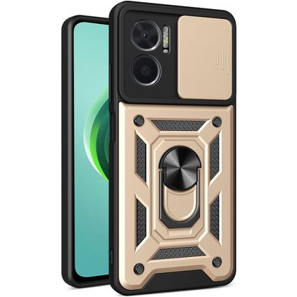 Mobigear Armor Ring Cam Slide Xiaomi Redmi 10 5G Hoesje Hardcase Backcover Shockproof met Ringhouder en Camera Slider - Goud
