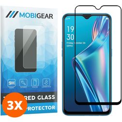 Mobigear Premium OPPO A12 Glazen Screenprotector - Case Friendly - Zwart (3-Pack)
