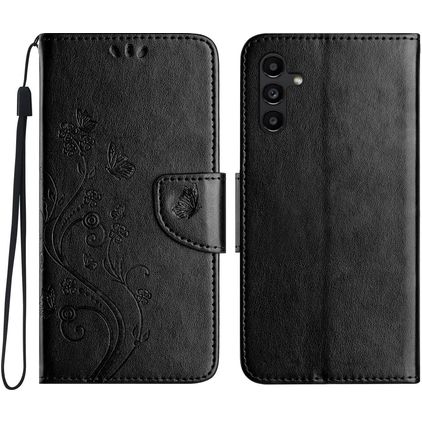 Mobigear Flowers Samsung Galaxy A36 Hoesje Bookcase Portemonnee - Zwart