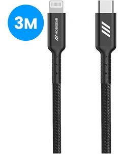 Mobigear Nylon USB-C naar Apple Lightning Kabel MFI 3 m - Zwart
