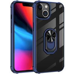 Mobigear Crystal Ring iPhone 14 Hoesje Hardcase Backcover met Ringhouder - Transparant / Blauw