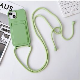 Mobigear Lanyard Card iPhone 15 Siliconen Hoesje met koord en Pasjeshouder - Groen