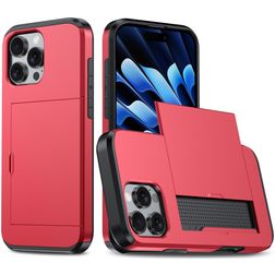Mobigear Card iPhone 16 Pro Hoesje Hardcase Backcover Shockproof met Pasjeshouder - Rood
