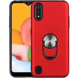 Mobigear Armor Ring Samsung Galaxy A01 Hoesje Hardcase Backcover Shockproof met Ringhouder - Rood