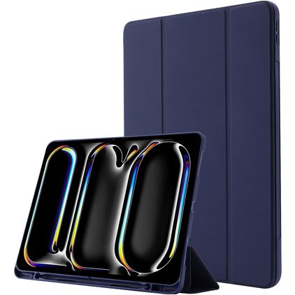 Mobigear Tri-Fold Gel iPad Pro 13 Inch (2025) Hoes TPU,Kunstleer Bookcase + Stylus Houder - Donkerblauw