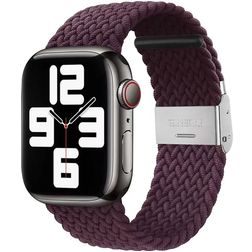 Mobigear Braided Nylon Apple Watch Bandje Klemsluiting - 42/41/40/38 mm - Bordeaux Rood