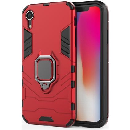 Mobigear Armor Ring iPhone XR Hoesje Hardcase Backcover Shockproof met Ringhouder - Rood