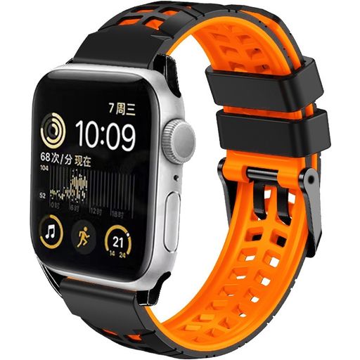 Mobigear Aero Armor Siliconen Apple Watch Bandje Gespsluiting - 49/46/45/44 mm - Zwart / Oranje