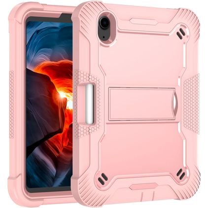 Mobigear ShieldStand iPad Mini 7 (2024) Hoes Hard Kunststof,Siliconen Backcover + Stylus Houder + Standaard - Roze