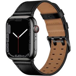 Mobigear Milano Leren Apple Watch Bandje Gespsluiting - 49/46/45/44 mm - Zwart