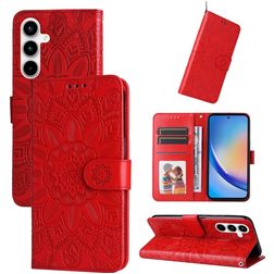 Mobigear Sunflower Samsung Galaxy A35 Hoesje Bookcase Portemonnee - Rood