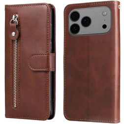 Mobigear Zipper iPhone 17 Pro Max Hoesje Bookcase Portemonnee - Bruin