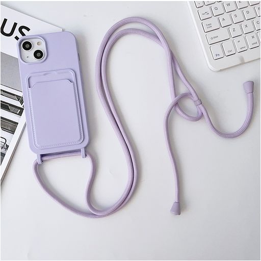 Mobigear Lanyard Card iPhone 15 Plus Siliconen Hoesje met koord en Pasjeshouder - Paars