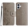 Mobigear Flowers iPhone 16 Hoesje Bookcase Portemonnee - Grijs