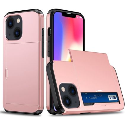 Mobigear Card iPhone 15 Plus Hoesje Hardcase Backcover Shockproof met Pasjeshouder - Roségoud