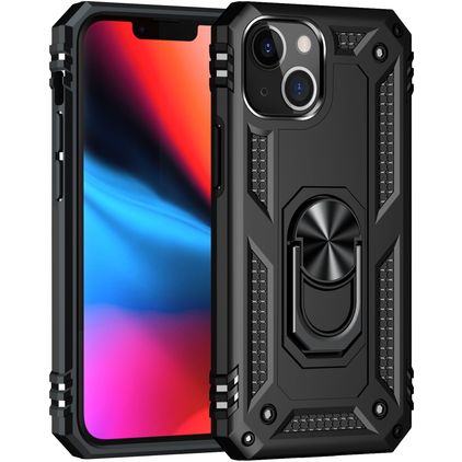 Mobigear Armor Ring iPhone 13 Hoesje Hardcase Backcover Shockproof met Ringhouder - Zwart